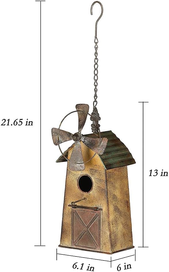 13" H Metal Bird Houses for Outside Hanging Birdhouses Outdoor (Windmill)