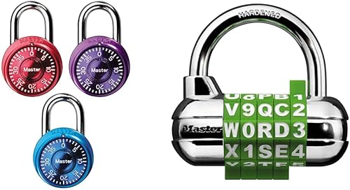 Miniatura 8 de Master Lock 1533TRI mini candados de combinación en azul, morado y rojo, paquete de 3, Púrpura, 1533TRI