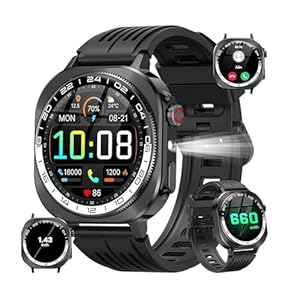Military Smart Watches for Men(Answer/Make Call), AMOLED 1.43″ Smartwatch, Flashlight/130+ Sports/Heart Rate/Sleep Monitor/Fitness Activity Tracker, IP68 Waterproof Fitness Watch for Android iOS
