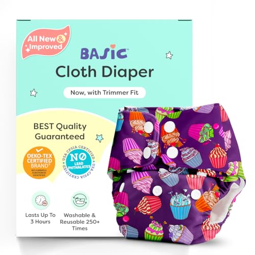 Image of BASIC Reusable Cloth Diapers | New Trimmer Version | Adjustable, Washable & Rash-Free | Includes Absorbent Pad with Dry Feel Layer | Fits 3M-3Y (5-17kg) | Certified & Comfortable for Babies