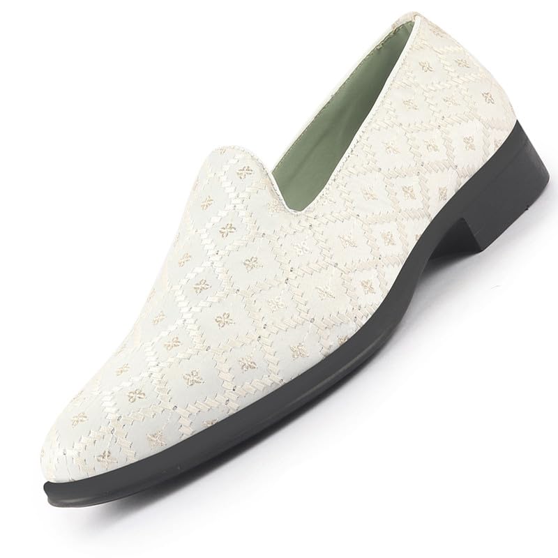 Image of FAUSTO Men Embroidered Sequin Ethnic Slip-On Juttis and Mojaris | Traditional Party Loafer Sherwani Shoes for Wedding, Reception, Cocktail and Festive Outfits