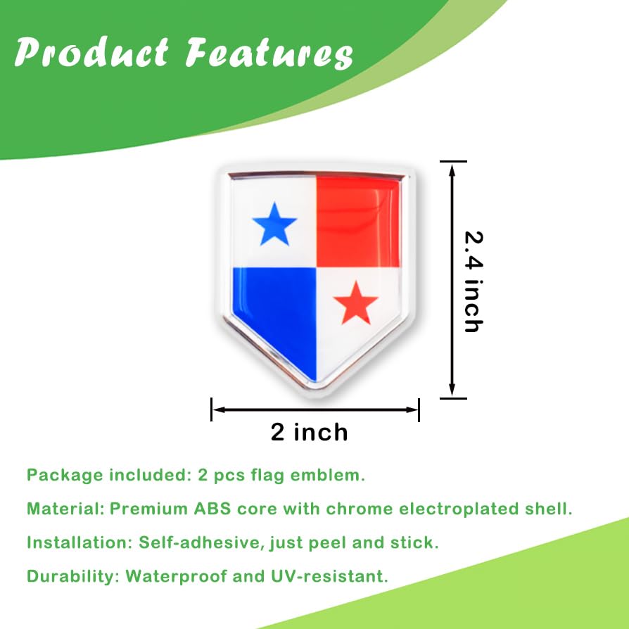Image of Newperlite Panama Flag Decal Sticker Car Emblem Panamanian Flag Car Decoration Accessories Chrome Shield for Truck Vehicles Cars, 2 Pack