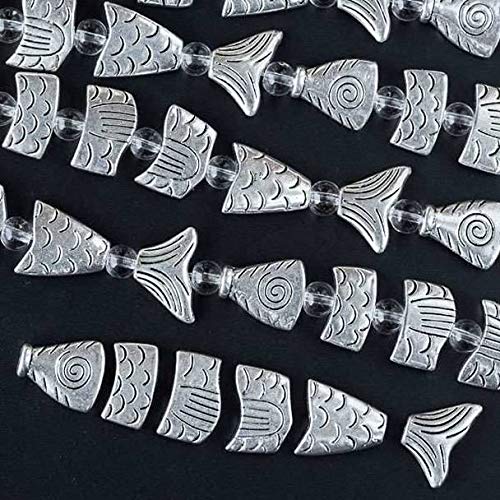 Cherry Blossom Beads Silver Pewter 17x72mm Greek Style Worry Fish Beads - Approx. 8 inch Strand