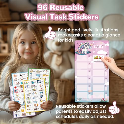 Image of JJPRO Magnetic Bedtime /Morning /Daily Reward Routine Chart for Kids with Reward Jar-Bedtime Routine Chart,Reward Jar for Kids,Daily Checklist Reward Chart for Toddlers,Visual Schedule Board -Unicorn