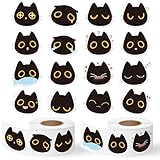 BkeeCten Black Cat Stickers Rolls - 1000 Pcs Black Cat Head Memes Waterproof Vinyl Reusable Laptop Stickers Coloring Book Scrapbook Water Bottle Page Activity Pad Birthday Party Favors Gift Skateboard