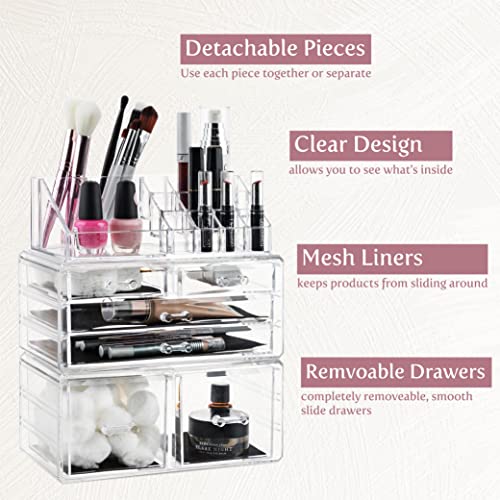 Masirs Clear Cosmetic Storage Organizer, Easily Organize Your Cosmetics, Jewelry & Hair Accessories, Looks Elegant Sitting On Your Vanity, Bathroom Counter Or Dresser, Clear Design For Easy Visibility #TOP2