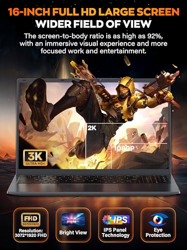 Image of 16 inch 3K IPS Business Laptop for Work&Study | 1TB NVMe+16GB RAM Responsive,4-Core N150 3.6GHz,Win11 Pro Secure,Fingerprint+Backlit,HDMI+USB-C+RJ45,6000mAh Long,2Yr Wty