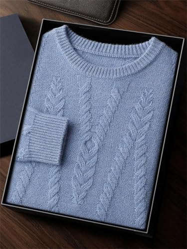 Men's O-Neck Sweater Thick Autumn Winter Cashmere Twist Flower Textured Pullovers Business Tops3