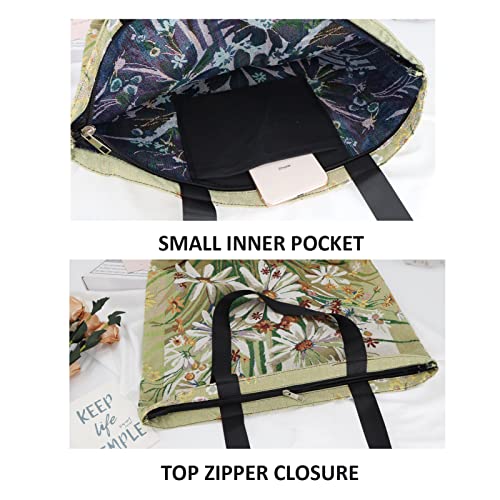 Uerruam Canvas Tote Bag For Women Flower Aesthetic Tote Bag For School Travel Beach Reusable Grocery Bag Woven Bag #TOP4
