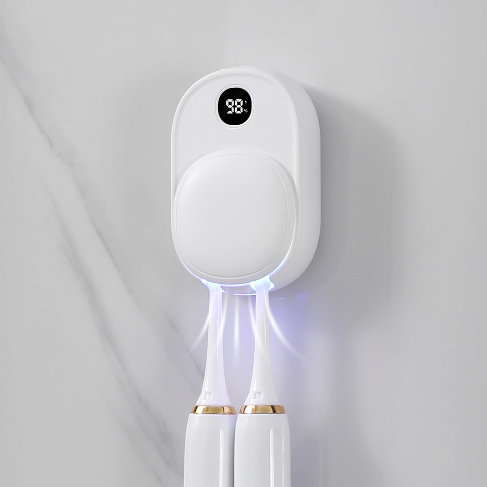 UV Toothbrush Sanitizer Holder Wall Mounted for Bathroom, Travel Toothbrush Case Design, Electric Toothbrush Holder with UVA+UVC Light & Fan Drying, USB Rechargeable Toothbrush Cleaner White Ⅱ
