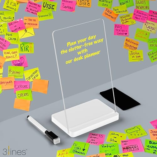 Image of 3 Lines to Do List Acrylic Board for Desk (12X8 CM) | Best Planner & Organiser | White Acrylic Base with Marker & Cleaning Fabric | Blank Transparent Planner | Small Size