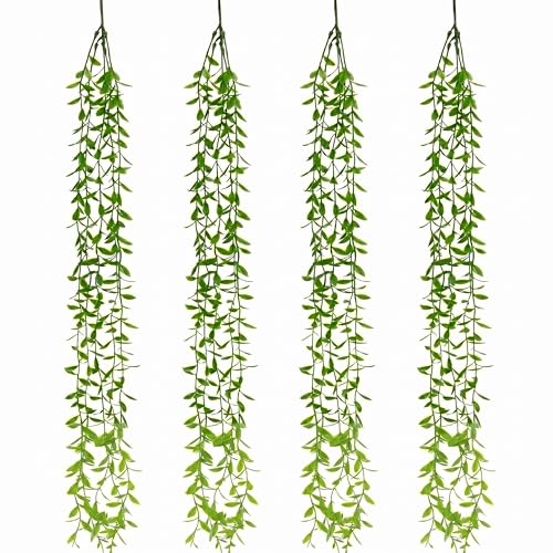 Image of Dekorly 75CM Artificial RainFlow Ivy Hanging Vines (Pack of 4) | Lush Green Cascading Creeper for Home & Balcony Decor(4, Green Tail Vines)