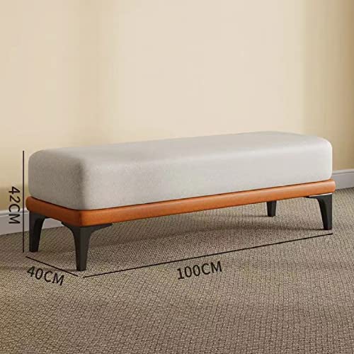Banc de chevet bois et cuir véritable, tabouret de canapé C