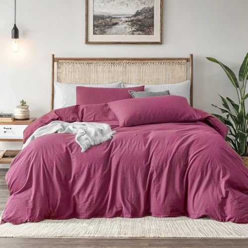 FEDALI HOME Rouge Pink Duvet Cover Queen Size - Extra Cozy Bedding - 160 GSM Ultra Soft Duvet Cover Set with 2 Pillow Shams - 3 Pieces - Comforter Not Include