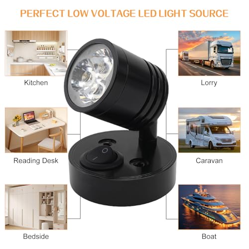 ICOUVA 12V LED Spot Reading Light,Warm Light with Wall Mounted Switched Flexible Arm for Camper Van Caravan Boat Interior Led Light,360°Rotate Car Interior Light-Silver 2Pcs-Black - Cosy Home Interiors ICOUVA 12V LED Spot Reading Light,Warm Light with Wall Mounted Switched Flexible Arm for Camper Van Caravan Boat Interior Led Light,360°Rotate Car Interior Light-Silver 2Pcs-Black - Image 6