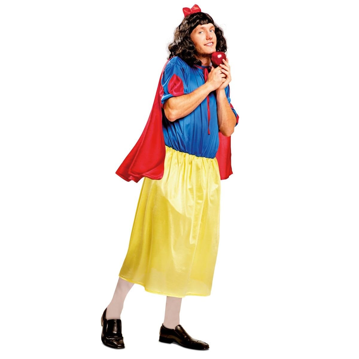 My Other Me - Disfraz Blancanieves hombre adulto amarillo y azul | Incluye camiseta azul con detalles rojos en mangas, falda amarilla con elástico en la cintura, capa roja y diadema