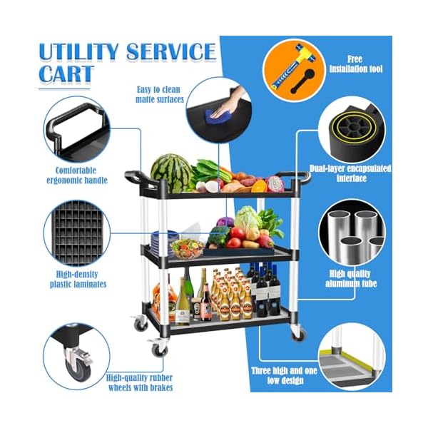 3-Tier-Rolling-Cart-with-Lockable-Wheels-Heavy-Duty-510-lbs-Capacity-169-D-x-315-W-x-395-H 3-Tier-Rolling-Cart-with-Lockable-Wheels-Heavy-Duty-510-lbs-Capacity-169-D-x-315-W-x-395-H