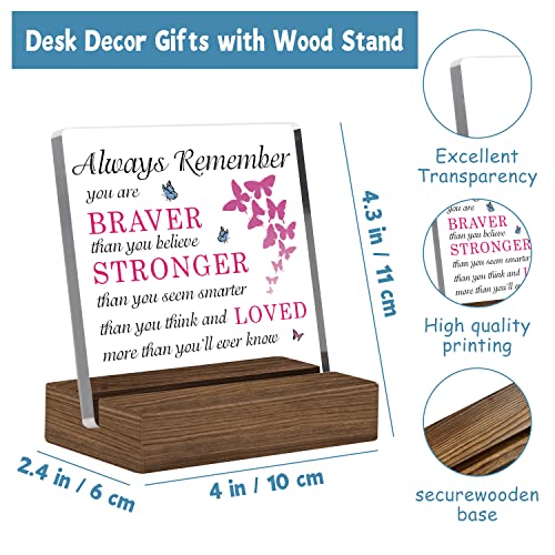 Always Remember You Are Braver - Inspirational Clear Desk Decorative Sign With Wood Stand, Home Bedroom Office Positive Plaque Sign For Son, Daughter, Niece, Nephew, Graduation Birthday Gifts #TOP1