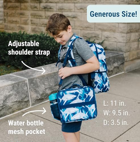 Image of Wildkin Kids ECO rPET Insulated Lunch Box - Keeps Food Hot or Cold, Easy-Clean Lining, Mesh Pockets & BPA-Free - Boys & Girls, Ideal for School, Travel & Daycare - Sharks