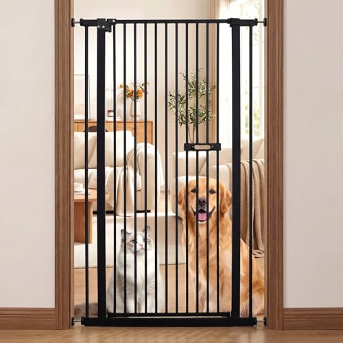 Aeroflexa Extra Tall Cat Gate 150cm Metal Cat Gate 75-85cm Wide Dog Safety Gate Double Acting Door Auto Close No Drilling Dog Gate Pet Gate for Doorways (Black)