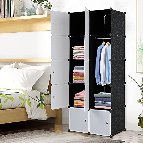 TactFire Armoire Penderie Modulable, 10 Cubes, Armoire Chambre, Étagère de Rangement avec Portes, pour Le Stockage de vêtements, Jouets, etc.. (Porte...