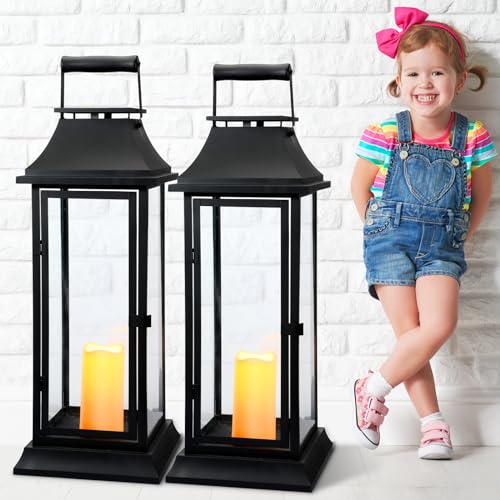 Mifoci Jumbo Black Metal Decorative Lanterns with Clear Glass Panel