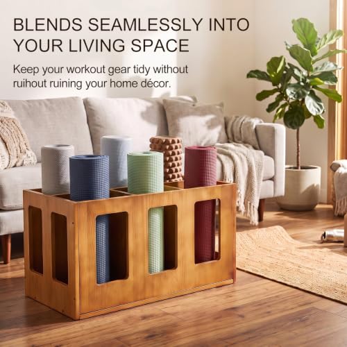 Image of Sintuff Vintage Wood Yoga Mat Holder Storage Organizer Floor Standing Foam Roller Holder Rack for Home Yoga Mats Gym Sports Exercise Accessories Dumbbell Resistance Bands