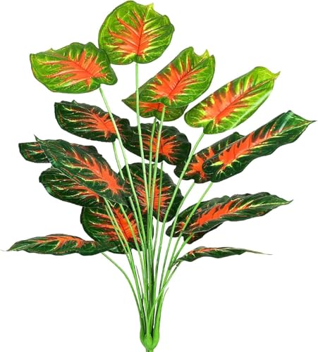 Image of Artificial Plant Tall Realistic Faux Green Plant for Indoor Outdoor Home Office Balcony Decor | No Maintenance (Red Monstera 26Inch | Black Pot)