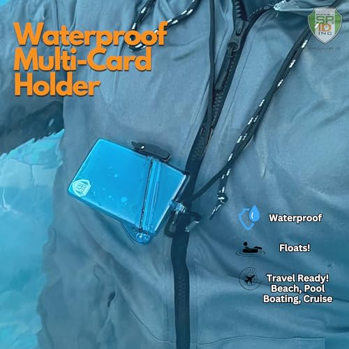 Waterproof ID Badge Holder with Lanyard & Clip - Money Holder for Swimming, Beach or Cruise - Clear Hard Plastic Water Proof Case for Key, Credit Cards & Travel by Specialist ID (Blue)