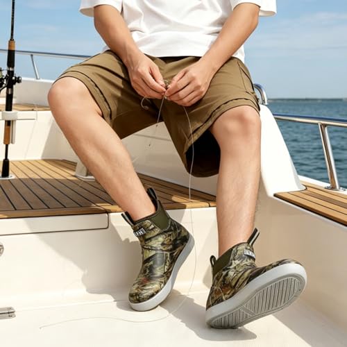 Image of Rain Boots for Men, Waterproof Ankle Mens Deck Boots Anti-Slip Comfort Rubber Boots Chelsea Garden Shoes for Yard Fishing Outdoor Work