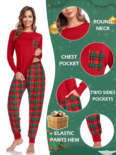 Men & Women Pajama for Couple Christmas Plaid Pajama Set Long Sleeve Sleepwear Soft Modal Lounge Set with Pocket4