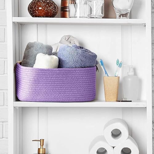 Image of GUDDE Cotton Rope Woven Storage Basket for Toys, Laundry & Blankets | Nursery Organizer Bin | Dog Toy Basket | Decorative Gift Hamper | Jute Style Home Storage (Purple)