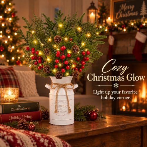 Image of Christmas Table Decor with Metal Pot, Winter Xmas Centerpieces for Tables