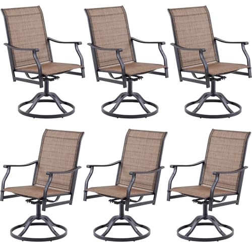 Soohow Swivel Outdoor Dining Chairs Set of 6, Patio Swivel Dining Chair with Textilene Fabric, Outdoor Metal Armchair All Weather Resistant, Ergonomic Comfort, Perfect for Patio, Backyard, Balcony