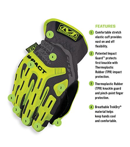 Mechanix Wear: Hi-Viz M-Pact Open Cuff E5 Work Gloves (Large, Fluorescent Yellow) #TOP5