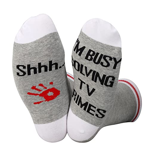 ZJXHPO Crime Show Fan Gift Shhh.. I'm Busy Solving TV Crimes Lover Novelty Sock Gift