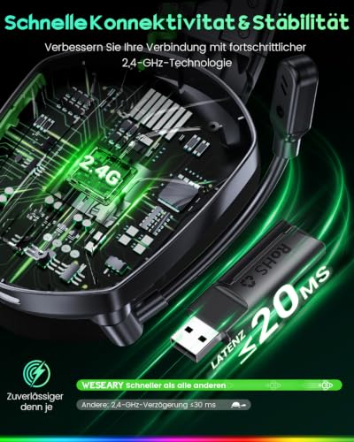 WESEARY Gaming Headset Wireless mit Mikrofon für PS5 PS4 PC Switch Handy – Ansicht 3