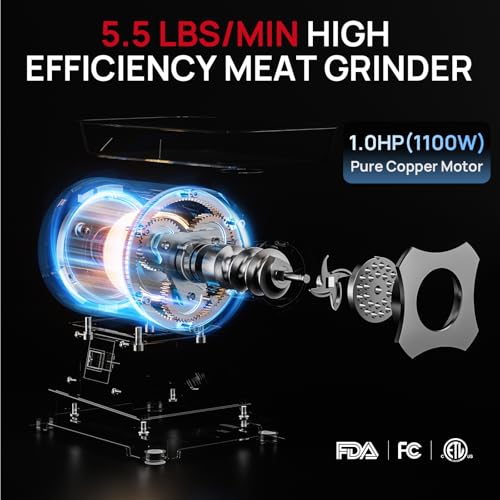 ARINOO Electric Commercial Meat Grinder #12,Sausage Stuffer, Heavy Duty 1100W 1HP Stainless Steel Electric Food Grinders Machine for Home Kitchen Regular Use