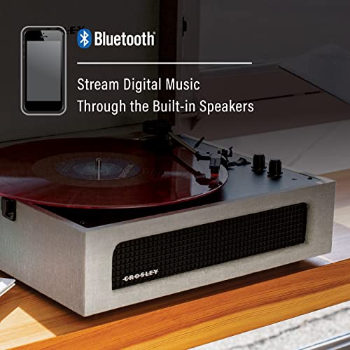 Image of Crosley CR8017B-GY Voyager Record Player, Gray | 3-Speed Turntable, Bluetooth In / Out, Built-in Full-Range Stereo Speakers, Adjustable Pitch Control