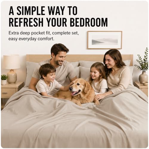 Image of CozyLux 4-Piece Twin XL Sheets, Fits 18-21 Inch Mattresses, Oeko-TEX | 2 Pillowcases, 1 Flat Sheet and 1 Fitted Sheet with All-Around Elastic and 21-Inch Deep Pocket for a Secure Fit, Wheat