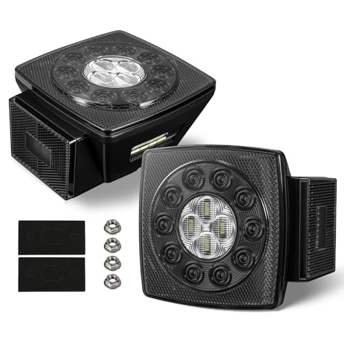 Image of Partsam 12V Submersible Square Led Trailer Lights, Red White LED Stop Turn Tail Reverse Backup License Side Marker Running Light Lamp for Trailers Under 80 inch, Truck, IP68, Black Clear Lens