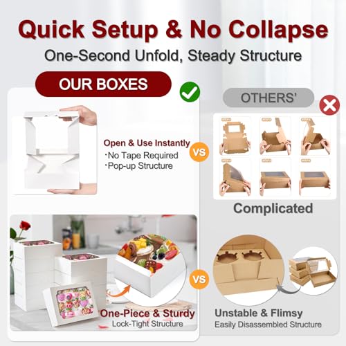 Happyhiram Cookie Boxes 8-Inch, Pop-up Bakery Treat Boxes with Window, Dessert Pastry Box White for Gift Giving, Cookies, Chocolate Covered Strawberries, Candy, Charcuterie and Donuts, 9Pcs
