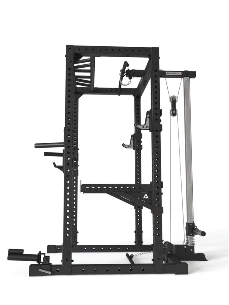Atletica Cage R7 - 200 cm de hauteur - Avec station de traction et d'aviron - Barre de traction multi-prises - Barres de dip - Bras Spotter - 4 crochets J et mine terrestre