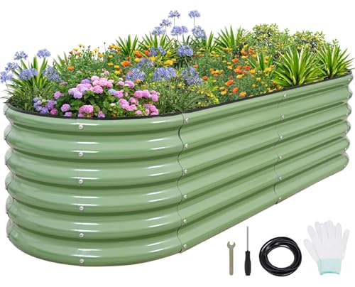 1MORE Galvanized Raised Garden Bed- Planter Garden Boxes Outdoor, Raised Beds for Gardening, 6x2x1.4ft Metal Garden Bed Kit for Vegetables Flower, Planter Raised Bed with Protective Tape & Tools.Green