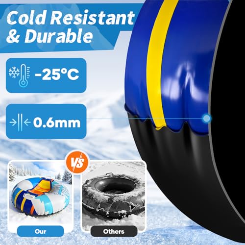image for NIBBaNACAL Snow Tube, 47 Inch PVC Inflatable Snow Sled for Kids and Ad