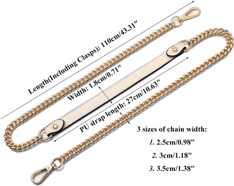 1.38" Width Iron Flat Chain Purse Chain Accessories Purse Straps Gold Chain(Ivory) image 3
