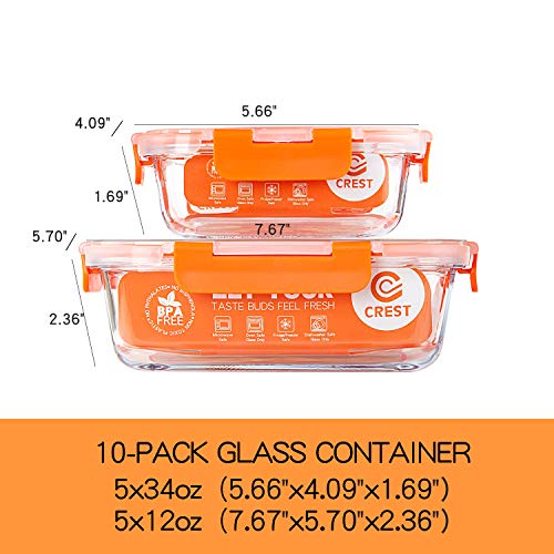 [10-Pack] Glass Food Storage Containers - Food Prep Containers With Lids - Microwave, Oven, Freezer And Dishwasher Safe #TOP1