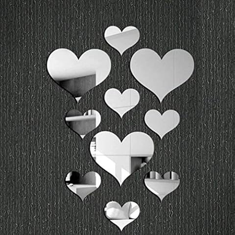 Youmymine 3D Wall Sticker Love Heart Acrylic Mirror Wall Panel Removable Home Living Room Sofa Background Decoration 10pcs (Sliver) Cover