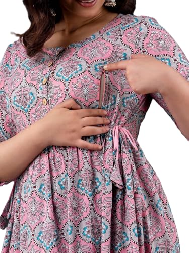 Image of Women's Floral Printed Cotton Maternity Dress Kurti with Feeding Zipper, Maternity Gown for Women, Feeding Dress, Maternity Kurti