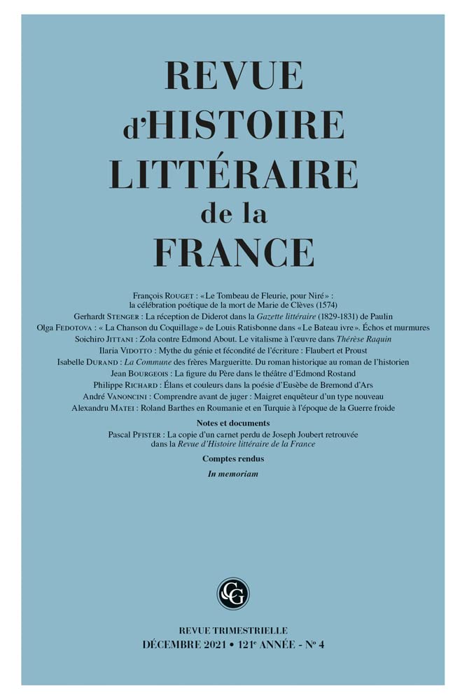 Revue d'Histoire Litteraire de la France: 121 année: 4